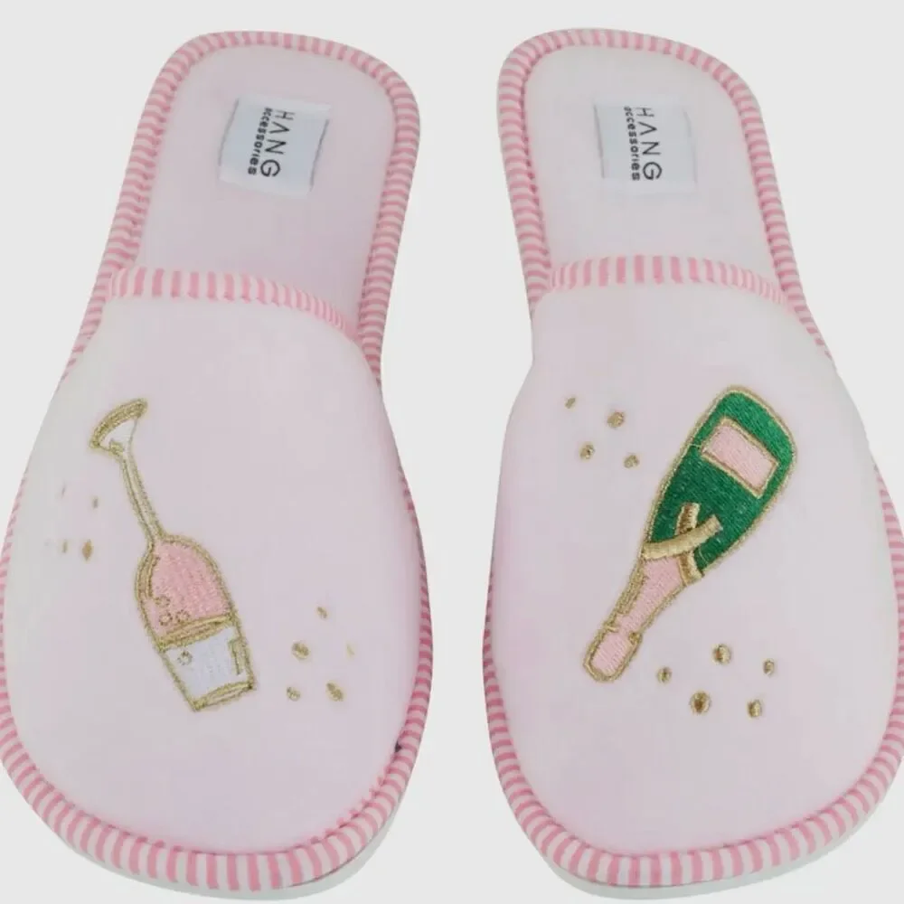 Champagne Lover’s Slipper And Pouch Set. Size large (10/11)